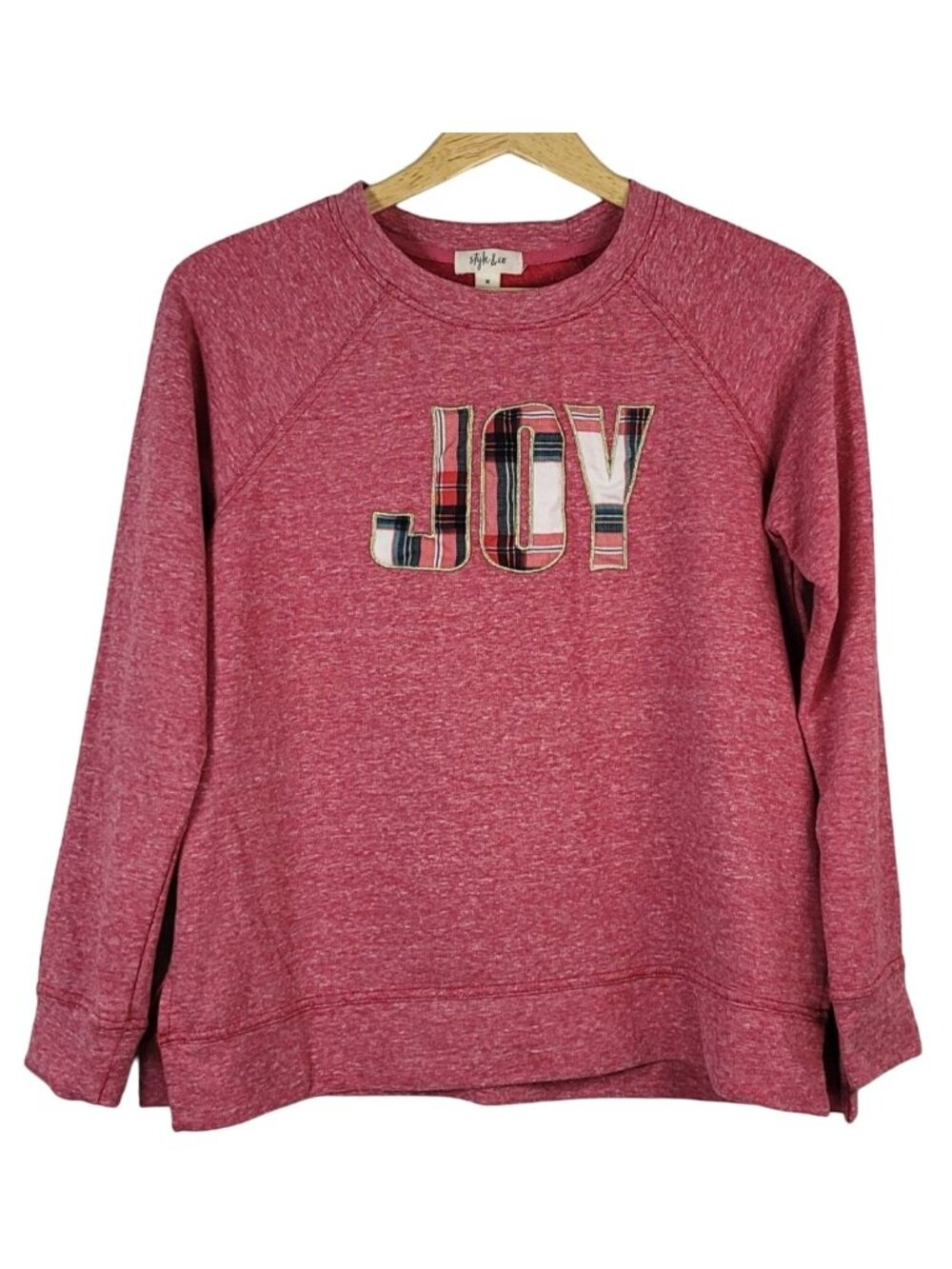 Style & Co Womens Joy Top Red Medium Long Sleeve Crew Neck Holiday Pullover